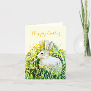 Cartão De Festividades Feliz Páscoa coelho branco pintura aquarela