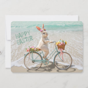 Cartão De Festividades Feliz Páscoa da Florida Bicycle Bunny na Praia