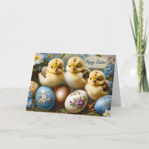 Cartão De Festividades Feliz Páscoa Frango de Páscoa com Ovos Florais