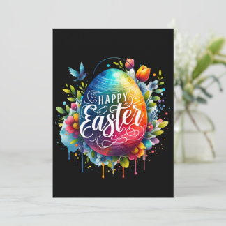 Cartão De Festividades Feliz Páscoa: Ovo de Páscoa Vibrante em Aquarela