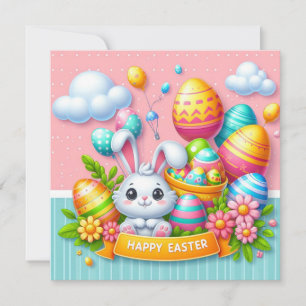 Cartão De Festividades Feliz Páscoa - Ovos de Coelho em Cores Pastel