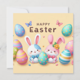 Cartão De Festividades Feliz Páscoa - Ovos de Coelho em Cores Pastel