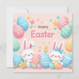 Cartão De Festividades Feliz Páscoa - Ovos de Coelho em Cores Pastel