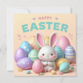 Cartão De Festividades Feliz Páscoa - Ovos de Coelho em Cores Pastel