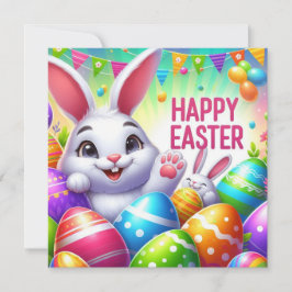 Cartão De Festividades Feliz Páscoa - Ovos de Coelho em Cores Pastel