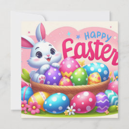 Cartão De Festividades Feliz Páscoa - Ovos de Coelho em Cores Pastel