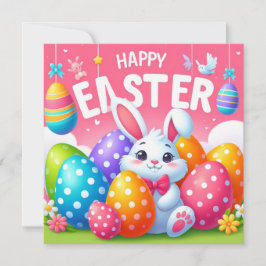 Cartão De Festividades Feliz Páscoa - Ovos de Coelho em Cores Pastel