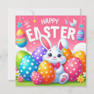 Cartão De Festividades Feliz Páscoa - Ovos de Coelho em Cores Pastel