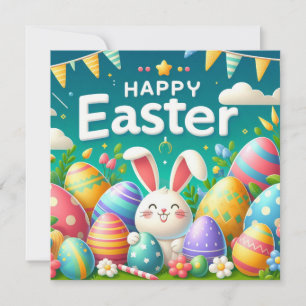 Cartão De Festividades Feliz Páscoa - Ovos de Coelho em Cores Pastel