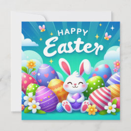 Cartão De Festividades Feliz Páscoa - Ovos de Coelho em Cores Pastel