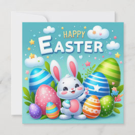 Cartão De Festividades Feliz Páscoa - Ovos de Coelho em Cores Pastel