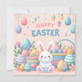 Cartão De Festividades Feliz Páscoa - Ovos de Coelho em Cores Pastel