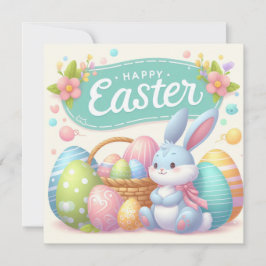 Cartão De Festividades Feliz Páscoa - Ovos de Coelho em Cores Pastel