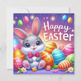 Cartão De Festividades Feliz Páscoa - Ovos de Coelho em Cores Pastel