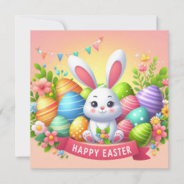 Cartão De Festividades Feliz Páscoa - Ovos de Coelho em Cores Pastel