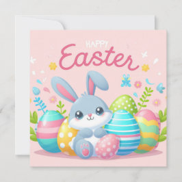 Cartão De Festividades Feliz Páscoa - Ovos de Coelho em Cores Pastel