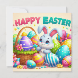 Cartão De Festividades Feliz Páscoa - Ovos de Coelho em Cores Pastel