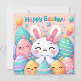 Cartão De Festividades Feliz Páscoa - Ovos de Coelho em Cores Pastel