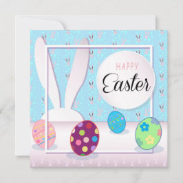 Cartão De Festividades Feliz Páscoa Primavera Coelho Bonito Caça aos Ovos