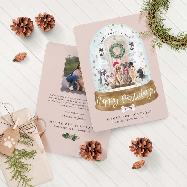 Cartão De Festividades Feliz Pawlidays Cães Pet Care Portas Rosa (Criador carregado)