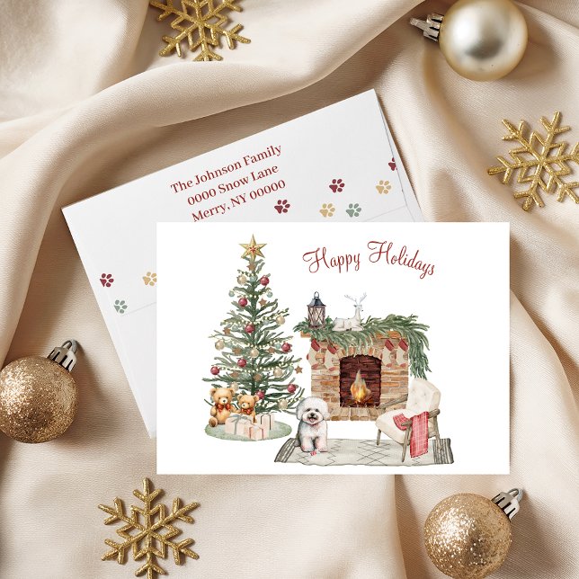 Cartão De Festividades Feliz Pawlidays Design de Cachorro - Bichon Frise (Criador carregado)