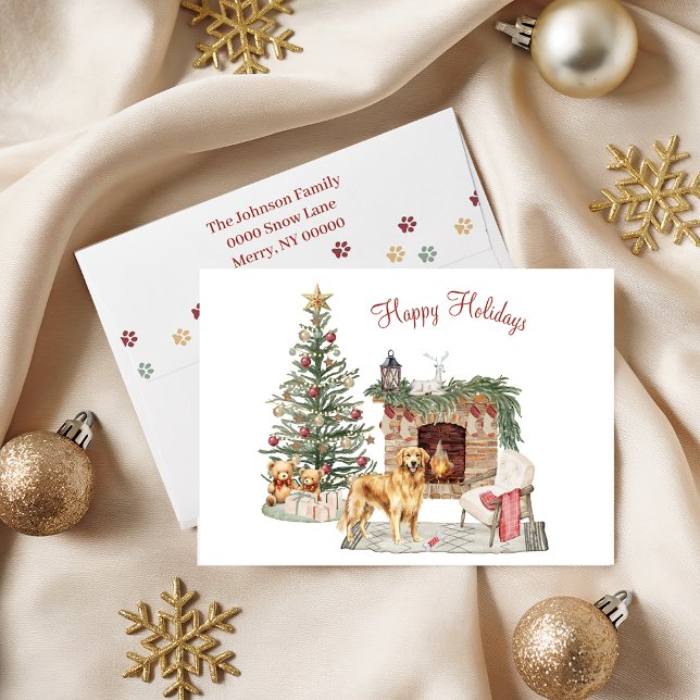 Cartão De Festividades Feliz Pawlidays Design de Cachorro - Golden Retrie (Criador carregado)