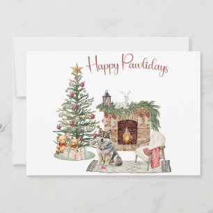 Cartão De Festividades Feliz Pawlidays Design de Cachorro - Husky