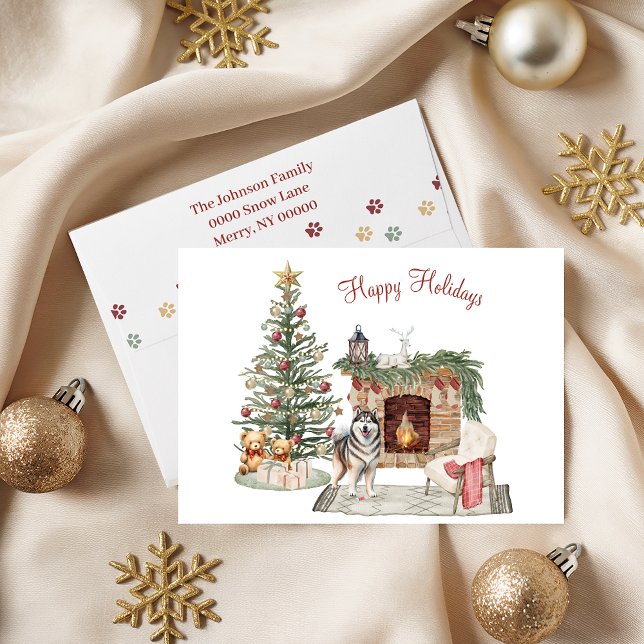 Cartão De Festividades Feliz Pawlidays Design de Cachorro - Malamute do A (Criador carregado)