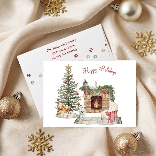 Cartão De Festividades Feliz Pawlidays Design de Cachorro - Maltês (Criador carregado)