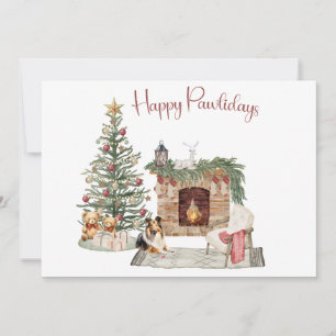 Cartão De Festividades Feliz Pawlidays Design de Cachorro - Sheltie