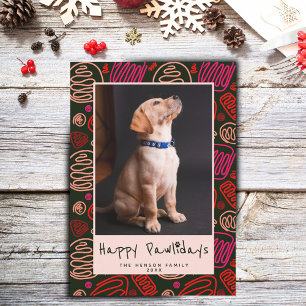 Cartão De Festividades Feliz Pawlidays Rosa Preto Uma linha Foto de Cacho