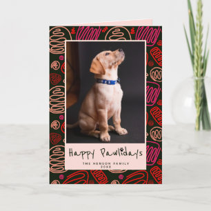 Cartão De Festividades Feliz Pawlidays Vermelho Um Padrão de Linha Cachor