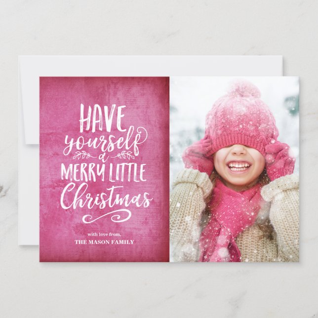 Cartão De Festividades Feliz Pequeno Grunge Rosa Escuro de Natal (Frente)