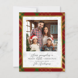 Cartão De Festividades Feliz pequeno Natal | Foto de Tartan Vermelho e Do