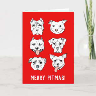 Cartão De Festividades Feliz Pitmas   Pit Bull Dog Faces Natal