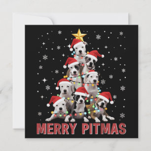Cartão De Festividades Feliz Pitmas Pitbull Cão Árvore Natal Feio