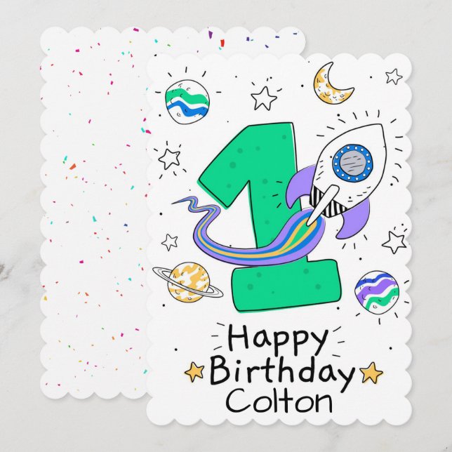 Cartão De Festividades Feliz Primeiro Aniversário (Frente/Verso)