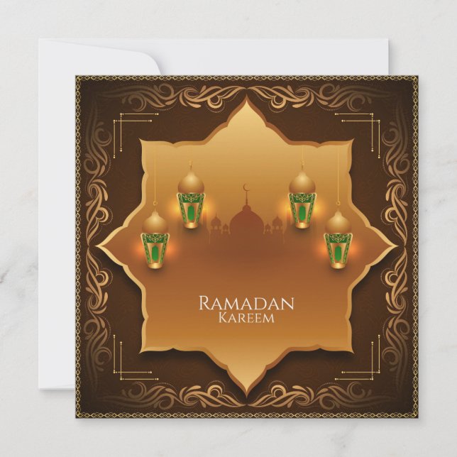 Cartão De Festividades Feliz Ramadan Mubarak Mesquita Lanterna Islâmica D (Frente)