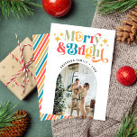 Cartão De Festividades Feliz Retroativa Colorida e Foto de Natal Brilhant<br><div class="desc">Um Natal brilhante e feliz! Celebre a temporada com os seus entes queridos e envie um cartão colorido de saudação de fotos ao estilo retro,  dando uma vibração divertida e alegre de feriado. Personalize a foto e os nomes. (Foto de Elina Fairytale no Pexels. Por favor,  substitua-o pelo seu.)</div>
