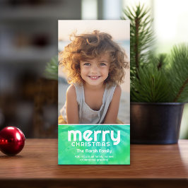 Cartão De Festividades Feliz Retroativa - Tie-Dye Teal - 1 Foto - 70s Vib