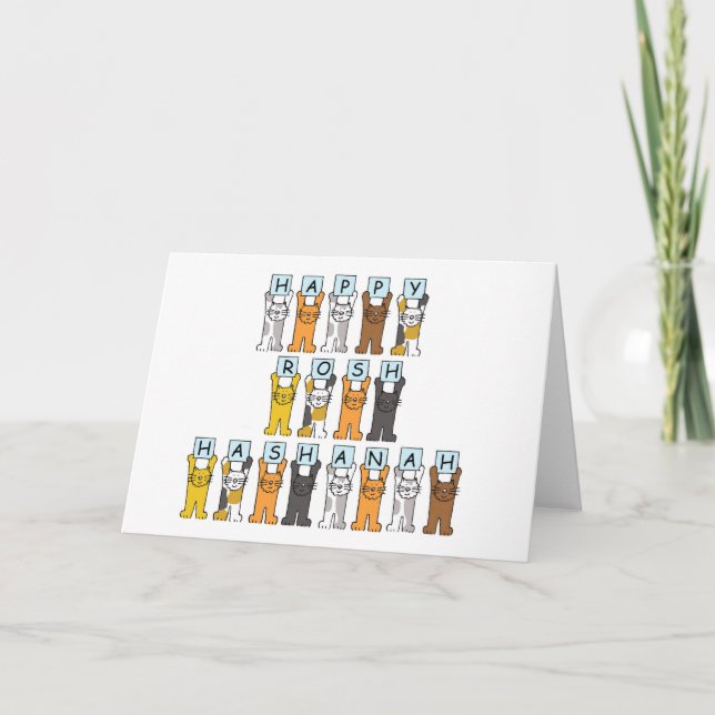Cartão De Festividades Feliz Rosh Hashanah Cartoon Cats (Frente)