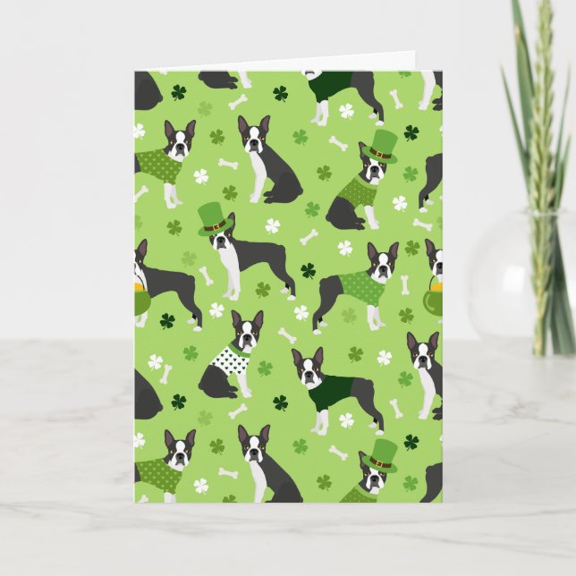 Cartão De Festividades Feliz Rua. Dia de Patrick, Boston Terrier (Frente)