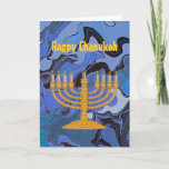 Cartão De Festividades Feliz saudação Chanukah<br><div class="desc">Abstrato azul com Feliz Chanukah e menorah no cobrir. Mensagem dentro: Que o Festival das Luzes traga bênçãos a você e a todos os seus entes queridos.</div>