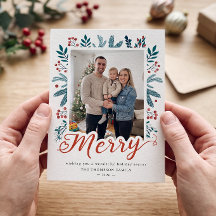 Feliz Script Christmas Berry Holly e Pine Photo