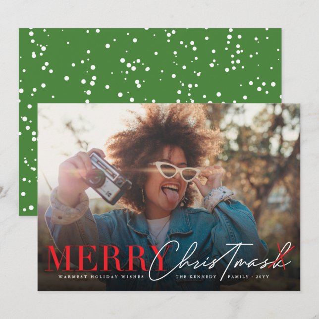 Cartão De Festividades Feliz Sem Máscara Script Clássico Foto Moderna Eng (Frente/Verso)