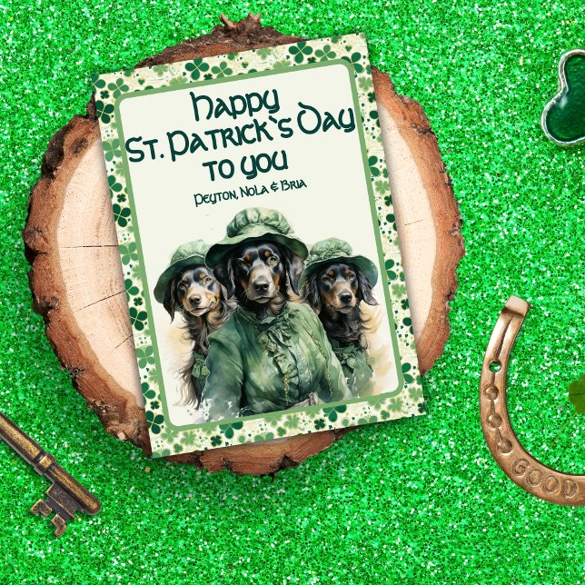 Cartão De Festividades Feliz Shamrock Trio Irish Pups Rua, Dia dos Patríc (Criador carregado)
