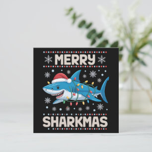Cartão De Festividades Feliz Sharkmas Papai Noel Luzes Feias de Natal Xma