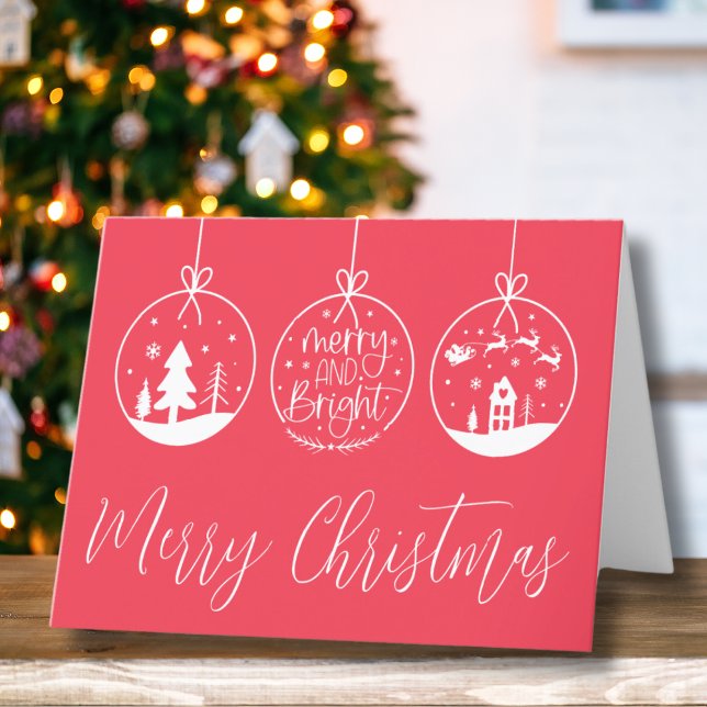 Cartão De Festividades Feliz Simples E Feliz Natal (Simple Merry And Bright Red Christmas Holiday Card)