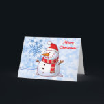 Cartão De Festividades Feliz Snowman de Natal com Mensagem<br><div class="desc">Um bonitinho bonitinho bonitinho de Natal que é meio gordinho e alegre vestindo um cachecol listrado e um chapéu de natal vermelho. Festivo e divertido. Feliz Natal saudando com uma mensagem na dentro que lê, Desejo-vos Paz e Alegria esta Festa de Férias e toda a felicidade ao longo do Ano...</div>