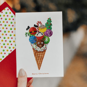 Cartão De Festividades Feliz Sorvete de Natal Waffle Cone Dessert